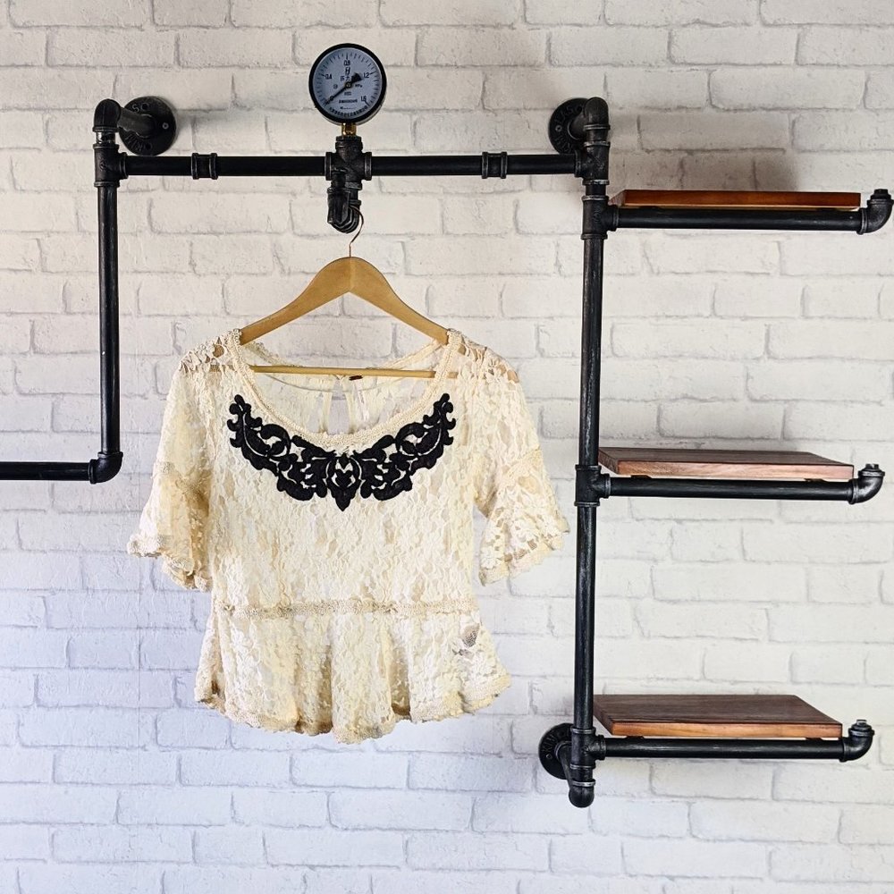 Free People Sheer Lace Boho Crop Top | Cream Black